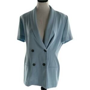 Vintage Dani Max Double Breasted Blazer Womens 10M Blue Short Sleeve Suit Jacket